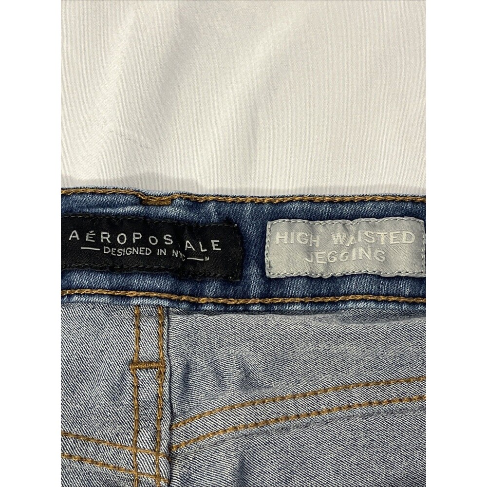 AEROPOSTALE JEANS WOMEN'S HIGH-WAISTED JEGGING SZ 2 LONG BLUE DENIM - Picture 7 of 13